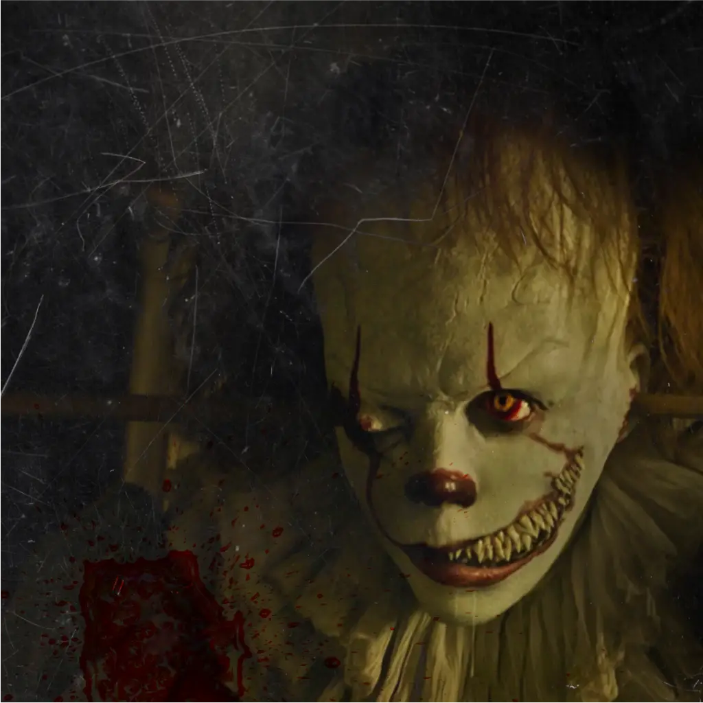 Pennywise sobre fondo oscuro en el laberinto de terror en vivo de Chile – Terror Aventura